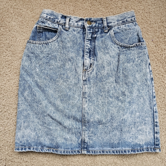 Vintage 80s Georges Marciano Guess acid wash high rise denim jean mini skirt - Picture 2 of 7